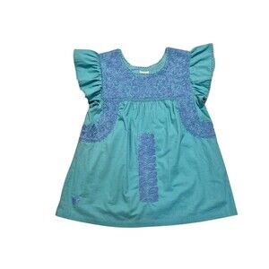 J. Marie Top Tunic XS Boho Embroidered Lined Cotton Rayon Ruffled Cap Sleeve